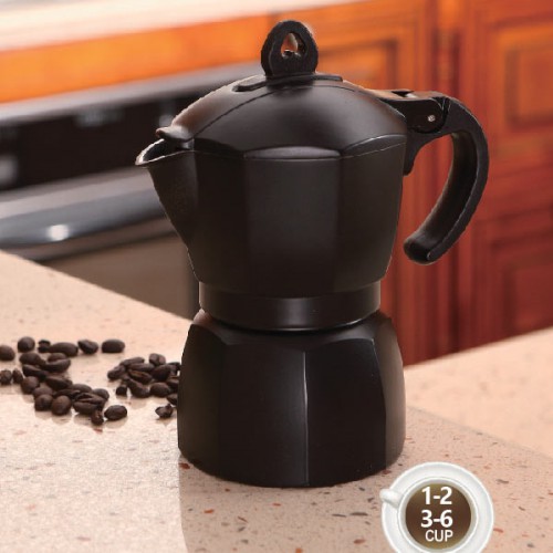 قهوه جوش اسپرسو ساز (موکاپات رو گازی) لایسنس ایتالیا مشکی سه کاپ (3 فنجان) جنوا (Genova Moka Pot KPX-3 Black)