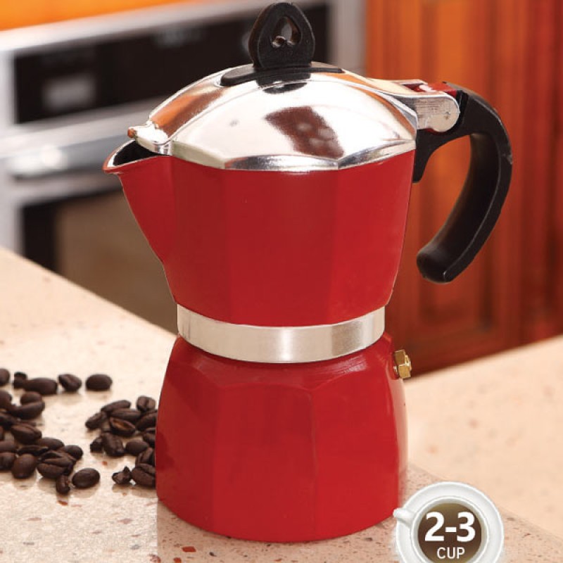 قهوه جوش اسپرسو ساز (موکاپات رو گازی) لایسنس ایتالیا قرمز سه کاپ (3 فنجان) جنوا (Genova Moka Pot KPX-3 Red)