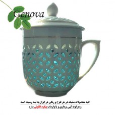 لیوان دمنوش (چای سبز و...) سرامیک مشبک با صافی پیرکس 250 میلی لیتر جنوا (Genova Tea Glass + Filter + Lid TM-251CG 250ml)